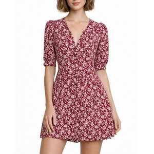 Reformation Laylin Mini Dress Women’s Size 8 Red White Floral Puff Sleeve Summer